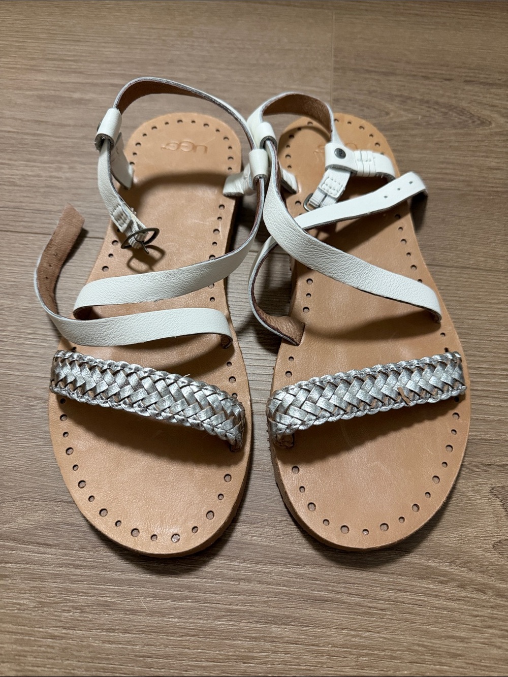 Ugg Jordyne White and Silver Women’s Strappy Braided Sandals